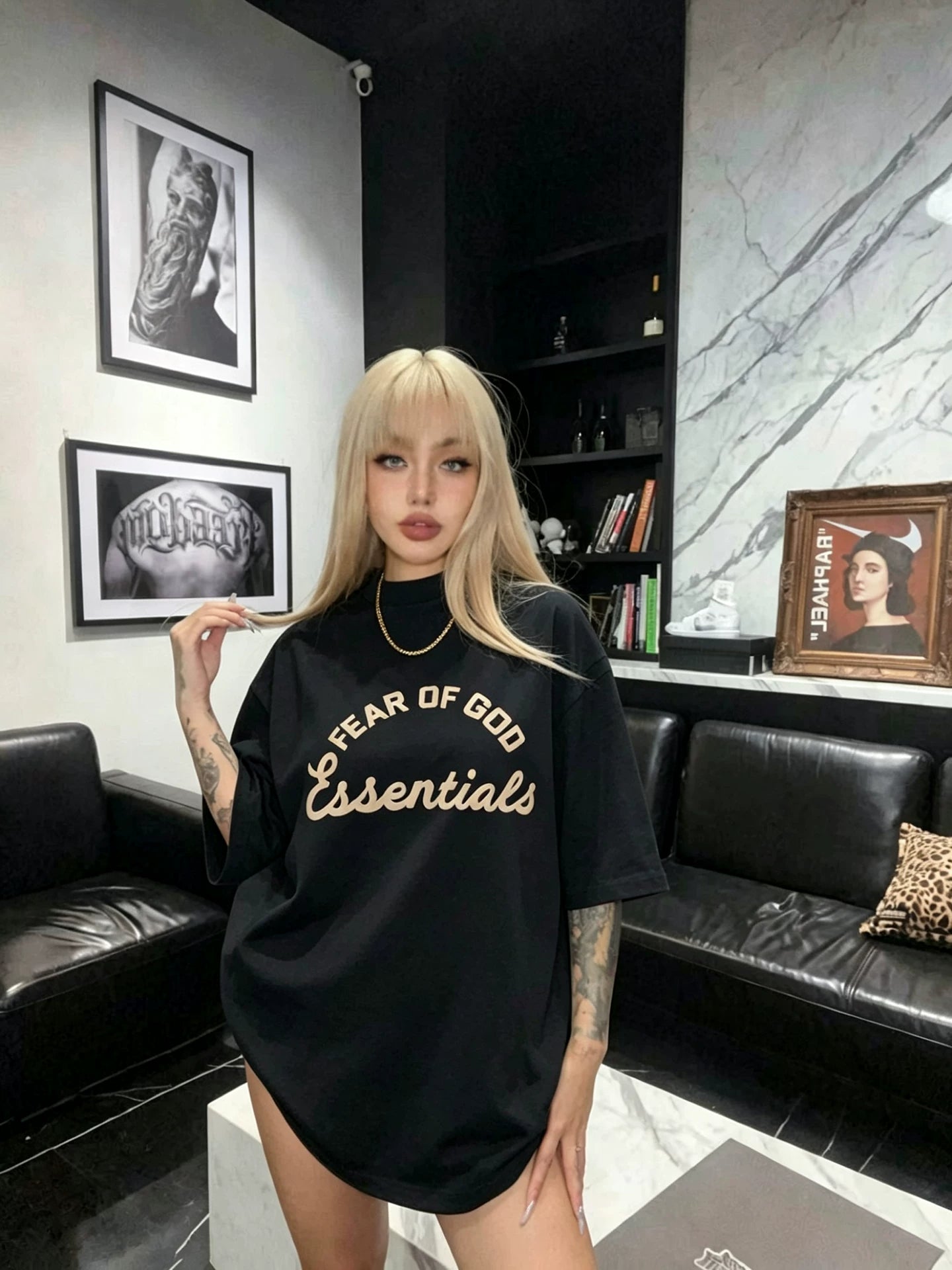 ESSENTIALS FOG Summer Fashion American Trendy Brand Half High Collar Couple Loose Cotton Top Men's and Women's Short sleeved T-shirt