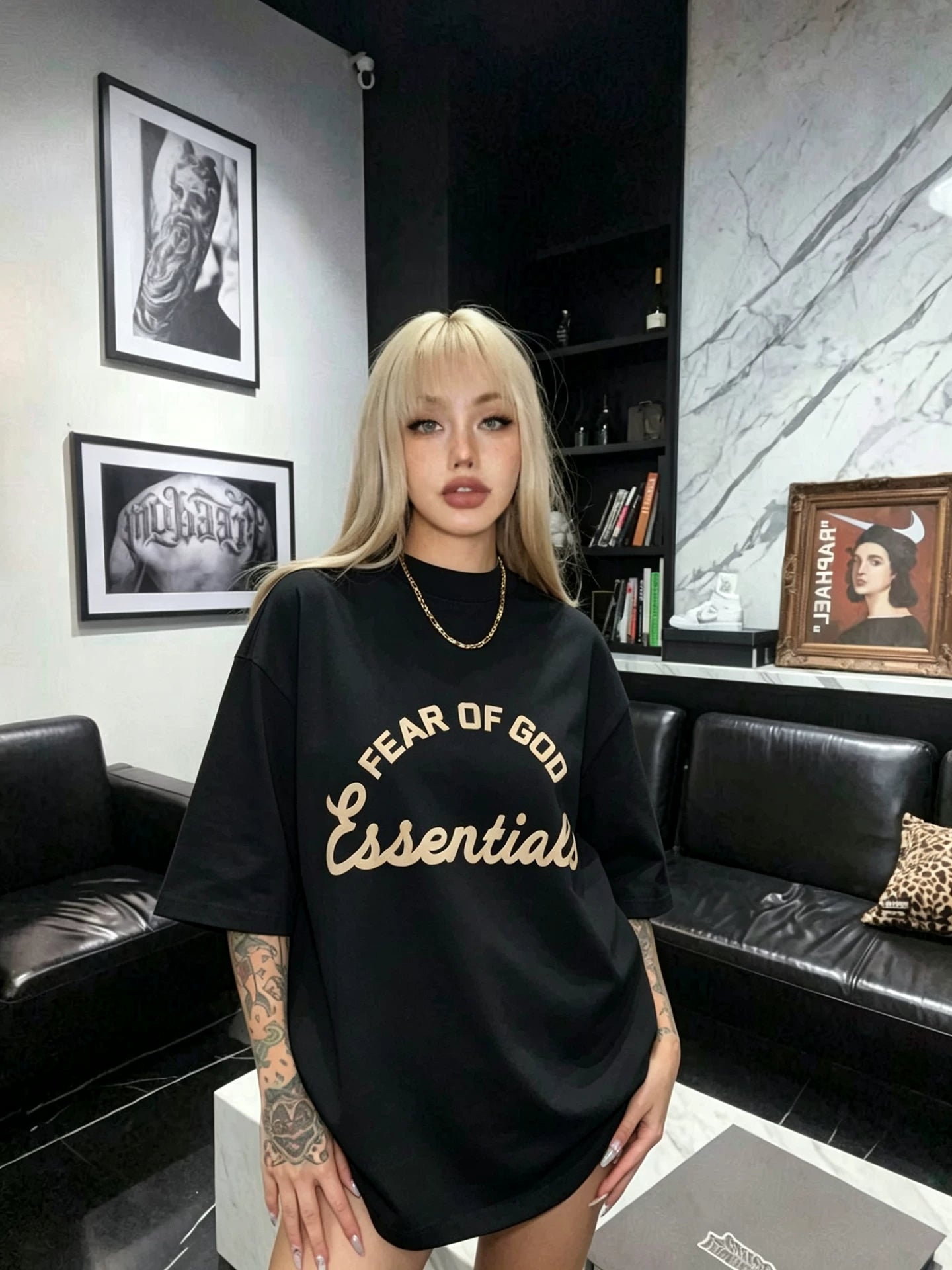 ESSENTIALS FOG Summer Fashion American Trendy Brand Half High Collar Couple Loose Cotton Top Men's and Women's Short sleeved T-shirt