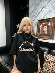 ESSENTIALS FOG Summer Fashion American Trendy Brand Half High Collar Couple Loose Cotton Top Men's and Women's Short sleeved T-shirt